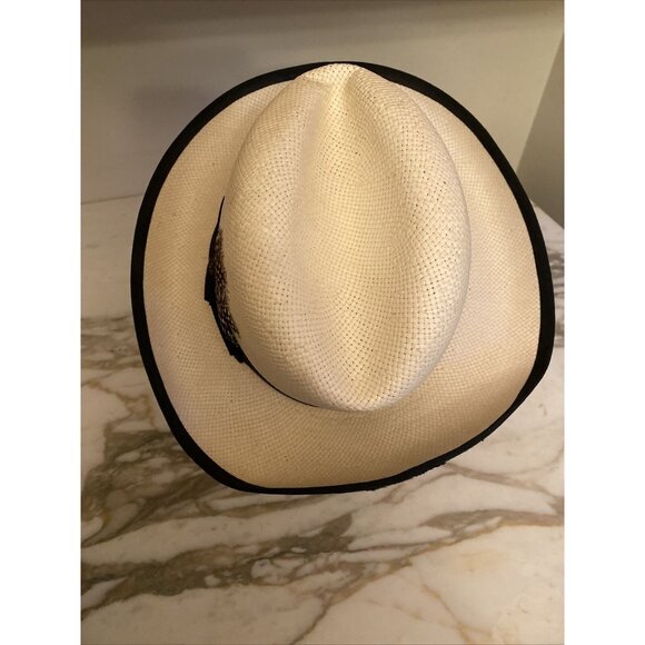 Classic Straw Fedora Hat With Black Ribbon & Feather Accent - Picture 5 of 7